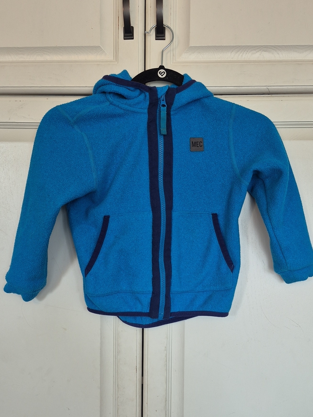 MEC Kids' Bright Blue Hooded Fleece Jacket with Navy Trim